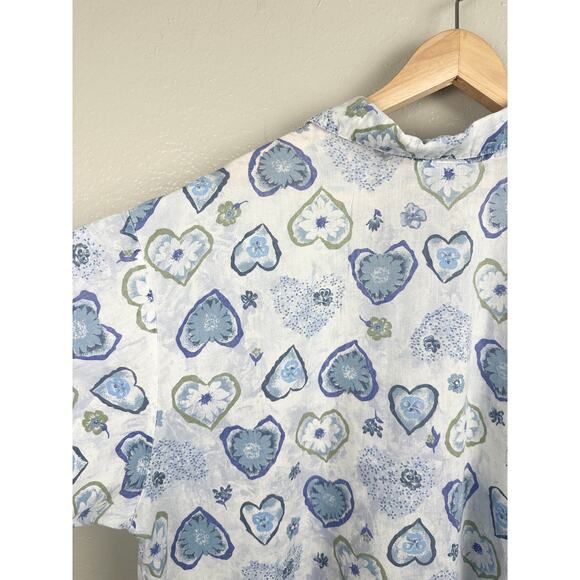 Vintage 80s 90s Heart Floral Novelty Print Button Front Plus Lightweight Top - Picture 9 of 14